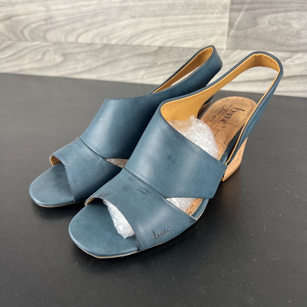B.O.C Emilia Sandals Women's Size 7M Blue Faux Leather Cork Block Heel BC0000334